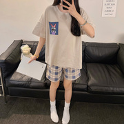 胖MM加肥加大码宽松睡衣女夏天纯棉短袖精致韩版妈妈家居服两件套