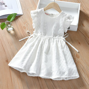 宝宝洋气白裙子(白裙子)夏装，儿童纯色刺绣，无袖背心裙女童连衣裙夏