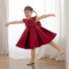 儿童礼服女童公主裙酒红色，短款蓬蓬裙连衣裙洋气，花童婚纱裙