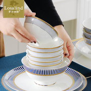 碗10个装 欧式金边骨瓷碗4.5英寸高脚米饭碗家用6英寸面碗喝汤碗