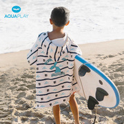 AquaPlay潜水速干浴袍儿童沙滩防晒换衣斗篷条纹防风保暖罩衫