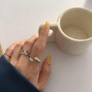 韩国S925银戒指女时尚个性复古泰银链条食指戒拼接几何指环手饰