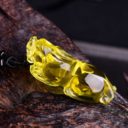 天然黄水晶貔貅吊坠貔貅原石雕刻男女挂件情侣项链礼物