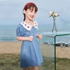 儿童娃娃领牛仔裙2024女童连衣裙夏季韩版宽松洋气冰丝裙童装