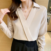 高货2024秋装新韩版v领宽松白衬衫，女长袖雪纺，衫设计感小众ol气质