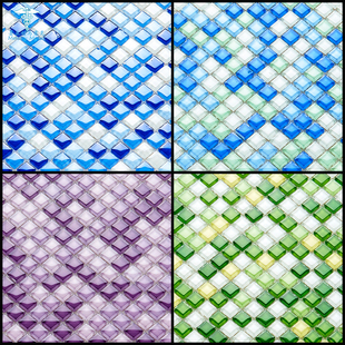 水晶玻璃马赛克瓷砖背景墙贴蓝绿紫色田园儿童房幼儿园1cm小颗粒