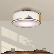 新中式全铜吸顶灯创意布艺卧室灯简约个性温馨中国风房间LED灯具