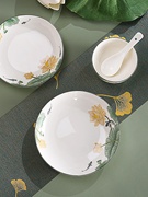 家用陶瓷餐具套装碗盘碟子6只装菜盘饭盘米饭碗中式莲年有鱼裕行