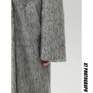 cleanfit灰色毛呢大衣男款冬季感中长款加厚风衣韩系呢子外套