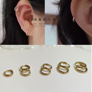 韩国10k14k金耳环时尚，通勤耳圈百搭黄金耳骨环男女，精致小耳扣素圈