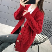 2021春秋很仙的网红毛衣开衫，女宽松慵懒风针织中长款纯色外套