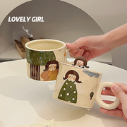 可爱马克杯带盖创意水杯女生高颜值陶瓷，杯子学生家用早餐杯咖啡杯