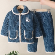 儿童冬季睡衣法兰绒三层加厚夹棉套装宝宝男童女童珊瑚绒家居特厚