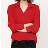 春秋雪纺长袖衬衫，女韩范百搭显瘦设计感ol气质大红色衬衣上衣
