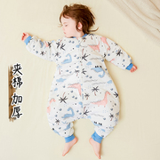儿童秋冬季分腿睡袋婴儿夹棉可拆袖睡袋防踢被宝宝连体衣爬服睡衣