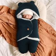 2023秋冬新生婴儿睡袋加厚加绒防惊跳宝宝防踢抱被推车保暖睡