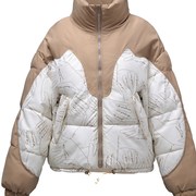 羽绒棉服女冬季短款2023设计感韩版加厚棉袄小个子撞色面包服