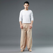民族亚麻棉弯月创意款直筒肌理纹中国风休闲裤男式23