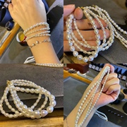 天然淡水珍珠手链多层三层珍珠手链小众设计真珍珠