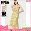 dplay2024夏装黄色印花吊带，连衣裙鸢尾海边度假裙子，多巴胺女长裙