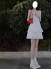 法式纯欲芭蕾风白色吊带连衣裙子女收腰气质蓬蓬蕾丝蛋糕短裙夏季