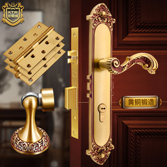 欧式纯铜门锁三件套5寸合页门吸 全铜木门锁入户大门锁套装L2