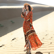 云南西藏青海湖旅游的裙子丽江旅游衣服女民族风连衣裙沙漠长裙秋