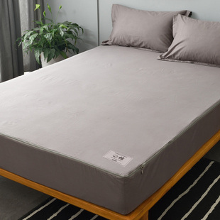 六面全包纯棉床笠全棉，床单床罩单件，席梦思床垫保护套罩1.35米拉链