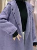 2023秋冬紫色双面羊绒，大衣女毛呢外套，双排扣连帽小个子