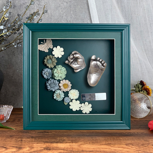 新生婴儿手模脚模型，3d立体石膏宝宝胎毛，满月百天手足印泥纪念相框