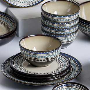 OMK 欧式浮雕家用餐具个性乔迁送礼高级感碗碟陶瓷盘子碗套装