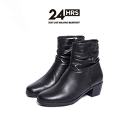 24Hrs西班牙24小时进口女士时尚踝靴 舒适粗跟小牛皮短靴H24192