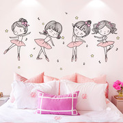 女孩儿童房间布置卧室，墙面装饰画贴纸舞蹈教室，墙贴画墙纸自粘墙画