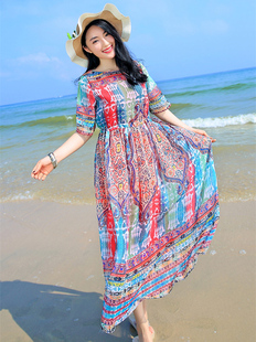 波西米亚风，中袖海边度假沙滩裙