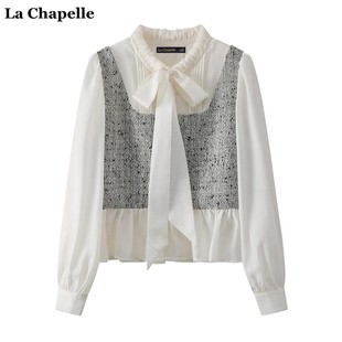 拉夏贝尔/La Chapelle设计感假两件拼接衬衫女春季法式小香风衬衣