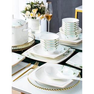碗碟套装家用简约欧式56头骨瓷，餐具套装景德镇陶瓷碗盘套碗筷组合