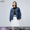 lily2024春女装复古小香风，全棉休闲通勤舒适圆领长袖牛仔外套