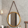 实木北欧梳妆镜圆镜，创意白色挂镜艺术化妆镜，壁挂浴室镜卫生间镜子