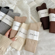 冬季保暖袜子美拉德色系加厚八字麻花发热纤维堆堆袜女中筒袜