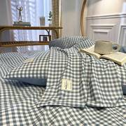 日式床上用品四件套学生格子床单被套，宿舍单人三件套水洗棉4床笠3