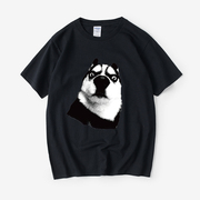 恶搞个性哈士奇雪撬犬搞笑系列狗图案T恤短袖圆领夏季男女情侣装
