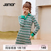 jamor连衣裙女绿色条纹，裙韩系春装印花长袖裙子加末