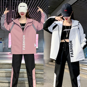 欧洲站春秋运动服套装，女2024韩版嘻哈，休闲加绒加厚夹克外套两件套