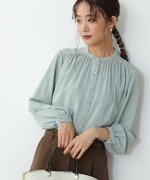 日系女装秋款丝绸质感优雅金属，扣装饰长袖衬衣