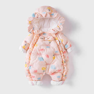 婴儿冬装棉服新生女(新生女)宝宝衣服，冬季儿童棉衣加绒加厚婴儿连体衣
