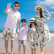 三亚海岛度假亲子装夏装波西米亚母女沙滩裙三口四口马代旅游套装