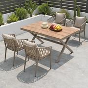户外桌椅庭院休闲露台铝合金，室外花园塑木桌简约绳编休闲长桌椅子