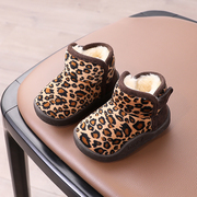 男女童宝宝雪地靴冬季加厚绒大棉鞋豹纹，2-3岁4防滑短靴婴幼儿保暖