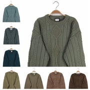 vintage古着孤品日本羊毛复古文艺，中性套头毛衣，大地色冷淡色提花