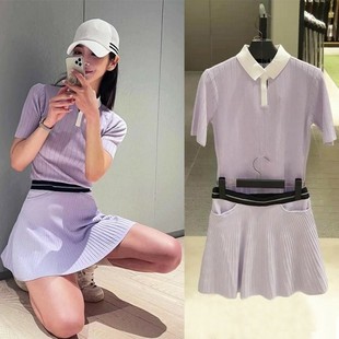 高尔夫韩版外贸夏季女士针织，速干上衣t恤短袖，a字伞裙套装